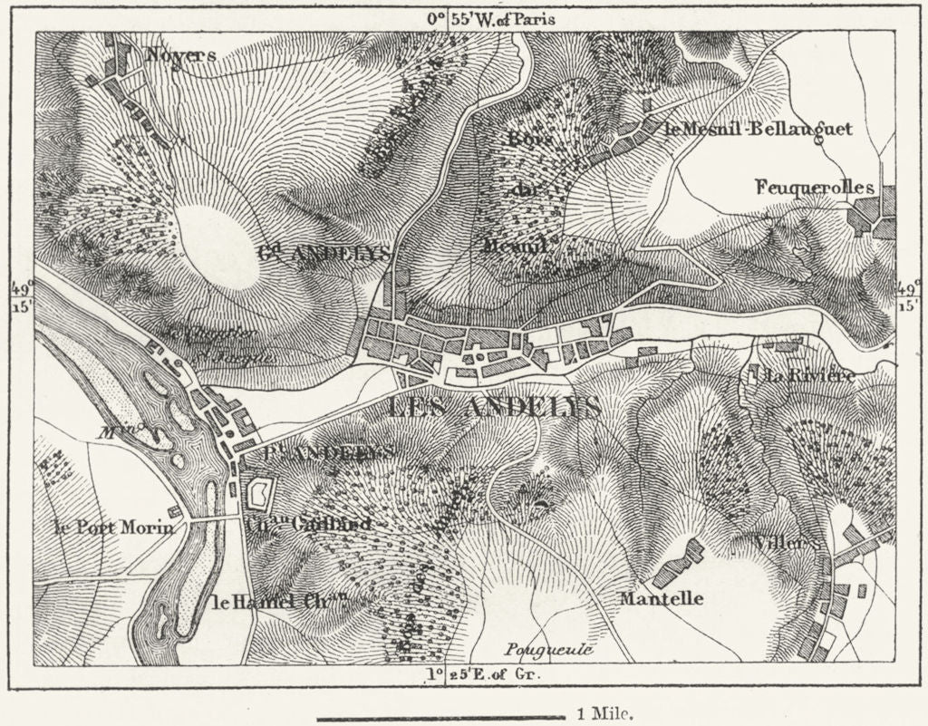 FRANCE. Andelys, sketch map c1885 old antique vintage plan chart